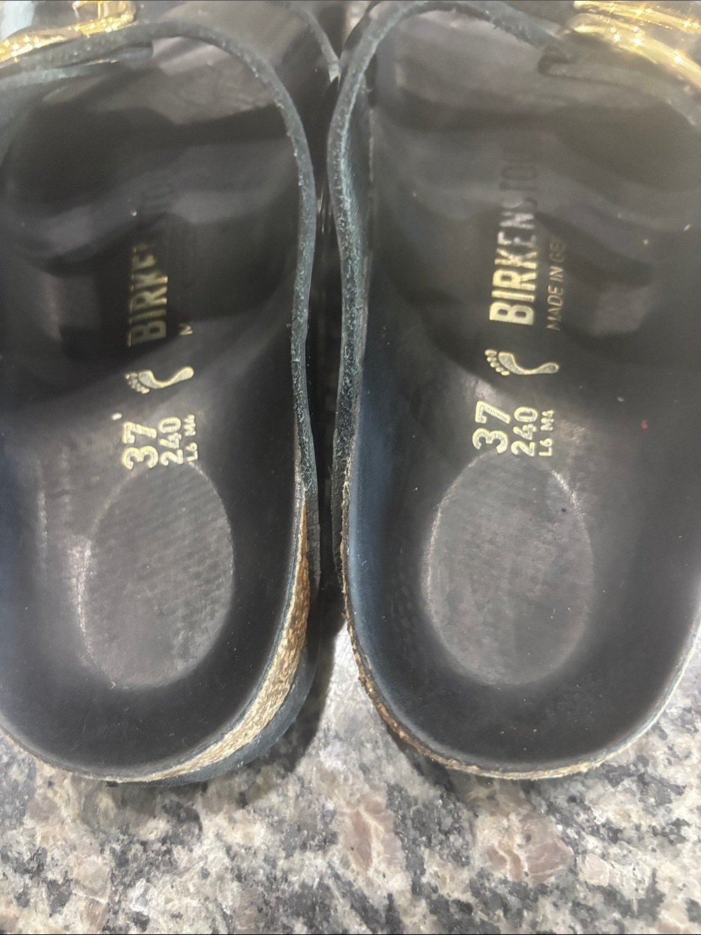 Birkenstock Black Arizona Sandals with Gold Buckles - Picture 5 of 6